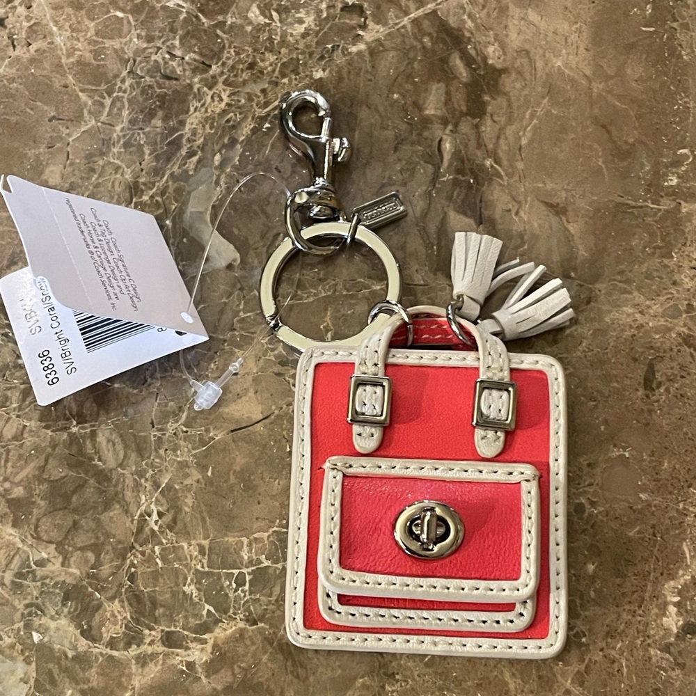COACH NWT Mini Legacy Bright Coral Handbag Purse Charm Keychain